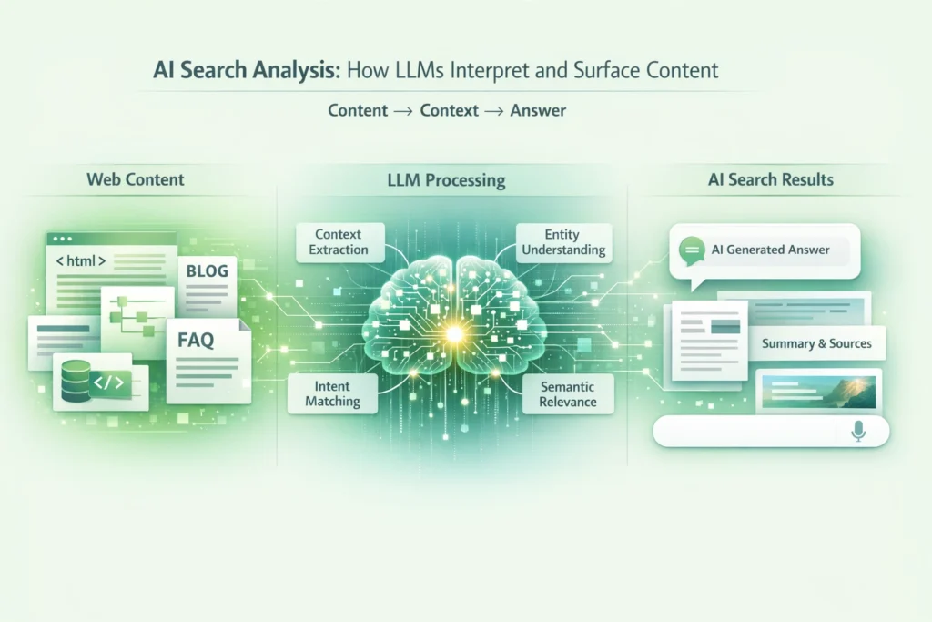 AI Search Analysis: How LLMs Interpret and Surface Content AI Search Analysis How LLMs Interpret And Surface Content 1024x683